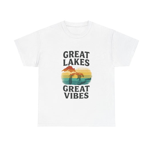 Great Lakes Great Vibes Tee, Unisex Cotton T-Shirt, Summer Wardrobe Essential, Gift for Lake Lovers, Casual Outdoor Wear