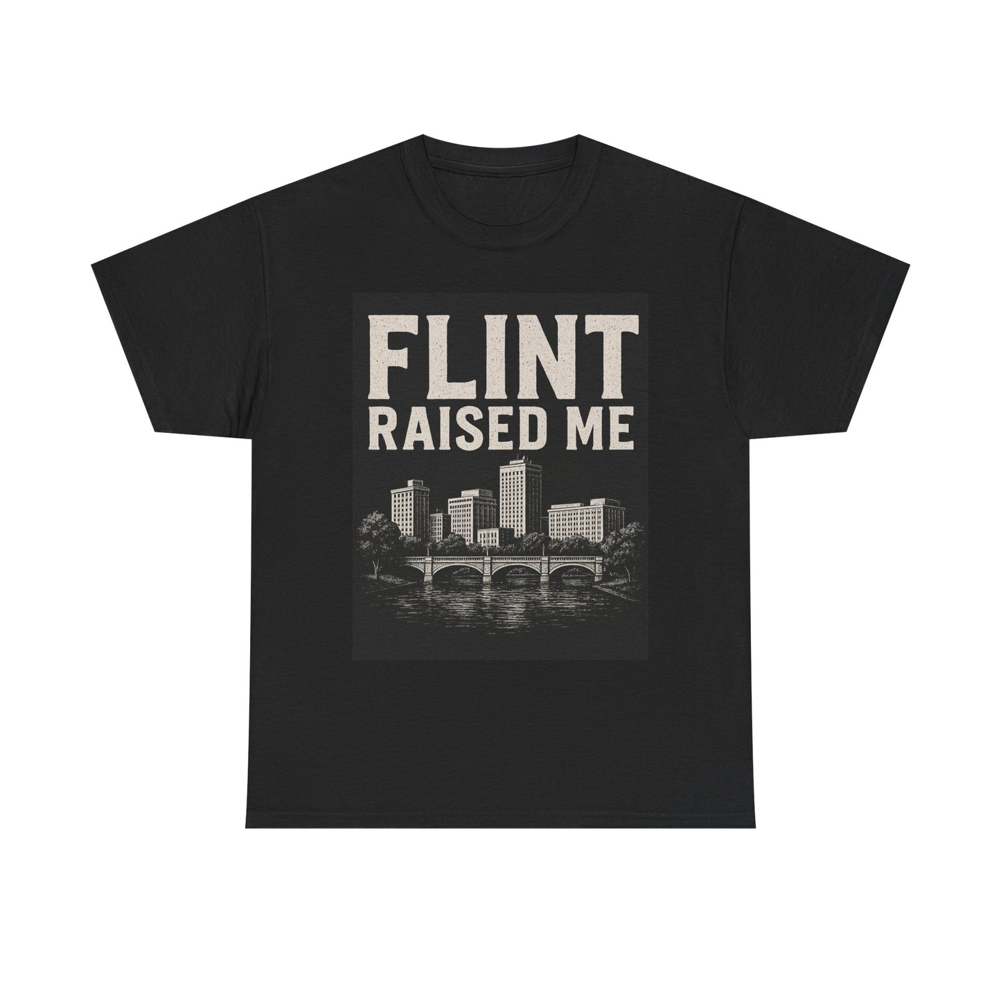 Flint Raised Me Tee, Black Graphic T-Shirt, Unisex Cotton Shirt, Michigan Pride Apparel, Casual Everyday Wear, Gift for Locals