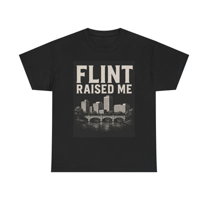 Flint Raised Me Tee, Black Graphic T-Shirt, Unisex Cotton Shirt, Michigan Pride Apparel, Casual Everyday Wear, Gift for Locals