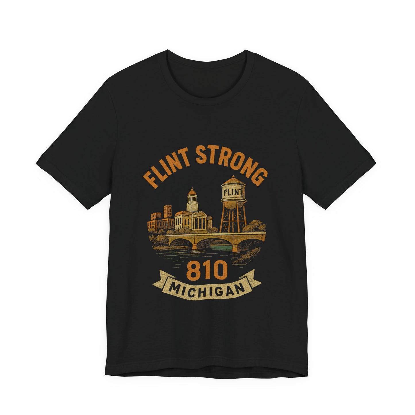 Flint Strong Unisex Tee, Michigan Pride Shirt, Gift for Flint Residents, Black Graphic T-Shirt, Casual Outfit Essential