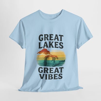Great Lakes Great Vibes Tee, Unisex Cotton T-Shirt, Summer Wardrobe Essential, Gift for Lake Lovers, Casual Outdoor Wear