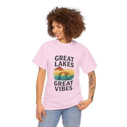 Great Lakes Great Vibes Tee, Unisex Cotton T-Shirt, Summer Wardrobe Essential, Gift for Lake Lovers, Casual Outdoor Wear