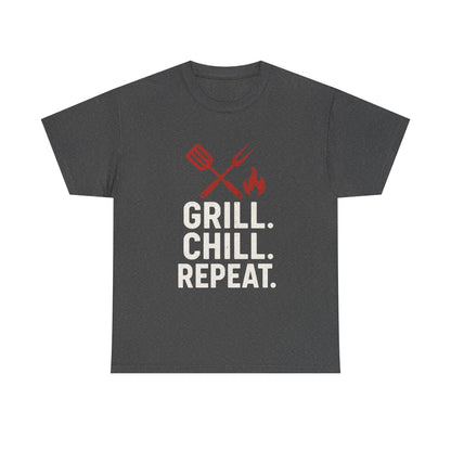 Grill Chill Repeat Tee | Summer BBQ Shirt, Unisex Cotton T-Shirt, Gift for Grill Lovers, Casual Summer Wear, Cookout Apparel