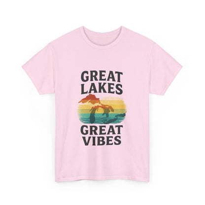 Great Lakes Great Vibes Tee, Unisex Cotton T-Shirt, Summer Wardrobe Essential, Gift for Lake Lovers, Casual Outdoor Wear