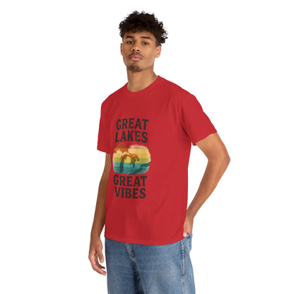Great Lakes Great Vibes Tee, Unisex Cotton T-Shirt, Summer Wardrobe Essential, Gift for Lake Lovers, Casual Outdoor Wear