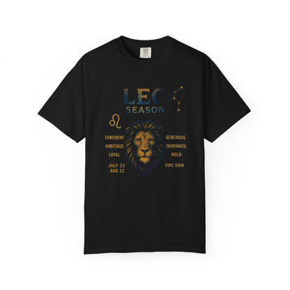 Leo Season Garment-Dyed T-shirt, Astrological Tee, Leo Zodiac Shirt, Astrology Apparel, Horoscope Top, Birthday Gift