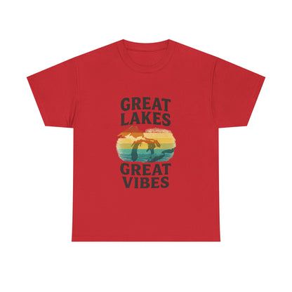 Great Lakes Great Vibes Tee, Unisex Cotton T-Shirt, Summer Wardrobe Essential, Gift for Lake Lovers, Casual Outdoor Wear