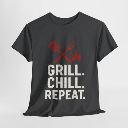 Grill Chill Repeat Tee | Summer BBQ Shirt, Unisex Cotton T-Shirt, Gift for Grill Lovers, Casual Summer Wear, Cookout Apparel