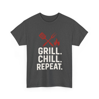 Grill Chill Repeat Tee | Summer BBQ Shirt, Unisex Cotton T-Shirt, Gift for Grill Lovers, Casual Summer Wear, Cookout Apparel