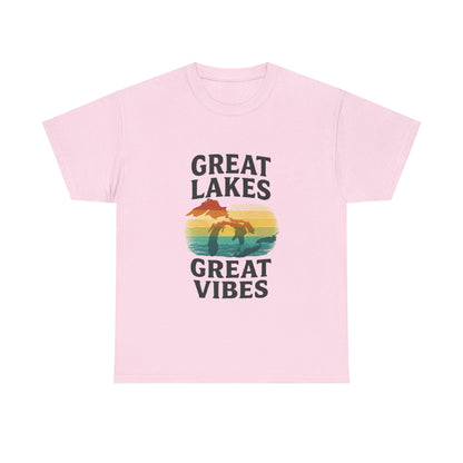 Great Lakes Great Vibes Tee, Unisex Cotton T-Shirt, Summer Wardrobe Essential, Gift for Lake Lovers, Casual Outdoor Wear
