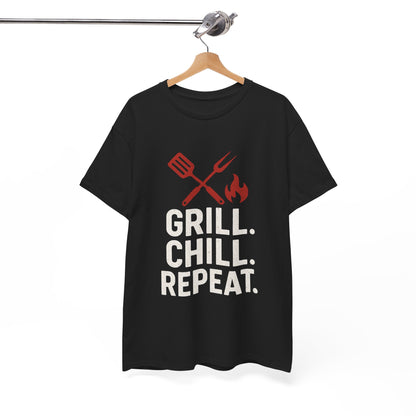 Grill Chill Repeat Tee | Summer BBQ Shirt, Unisex Cotton T-Shirt, Gift for Grill Lovers, Casual Summer Wear, Cookout Apparel