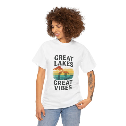 Great Lakes Great Vibes Tee, Unisex Cotton T-Shirt, Summer Wardrobe Essential, Gift for Lake Lovers, Casual Outdoor Wear