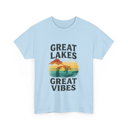 Great Lakes Great Vibes Tee, Unisex Cotton T-Shirt, Summer Wardrobe Essential, Gift for Lake Lovers, Casual Outdoor Wear