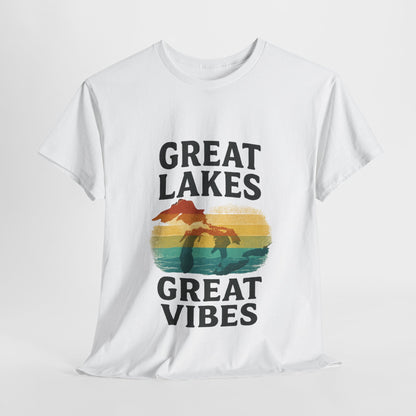 Great Lakes Great Vibes Tee, Unisex Cotton T-Shirt, Summer Wardrobe Essential, Gift for Lake Lovers, Casual Outdoor Wear
