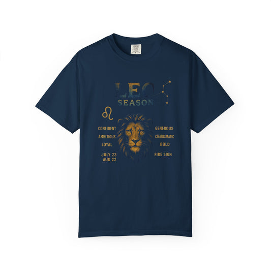 Leo Season Garment-Dyed T-shirt, Astrological Tee, Leo Zodiac Shirt, Astrology Apparel, Horoscope Top, Birthday Gift