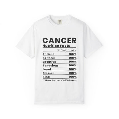 Cancer Zodiac Nutrition Facts T-Shirt, Astrology Tee, Birthday Gift, Unisex Casual Wear, Thoughtful Gift for Cancer Signs, Horoscope Apparel