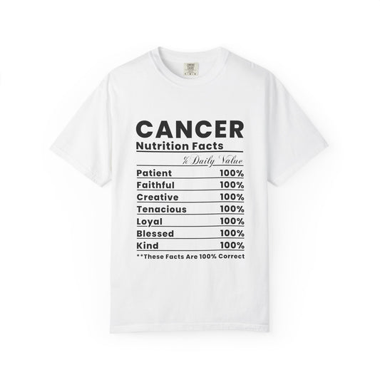 Cancer Zodiac Nutrition Facts T-Shirt, Astrology Tee, Birthday Gift, Unisex Casual Wear, Thoughtful Gift for Cancer Signs, Horoscope Apparel