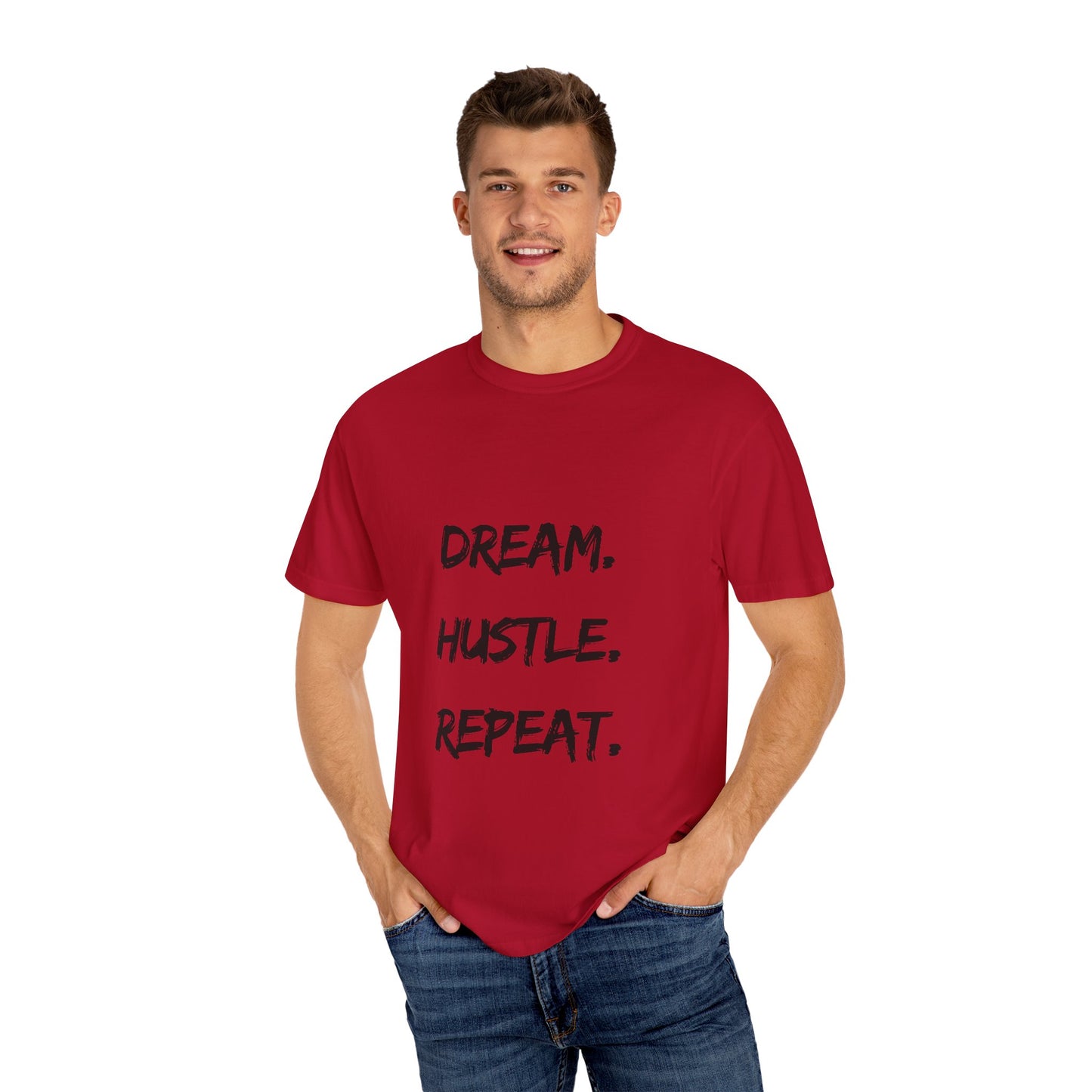 Motivational Unisex T-Shirt - Dream, Hustle, Repeat - Cozy Casual Wear for Entrepreneurs, Inspirational Gift, Everyday Tee, Event Apparel