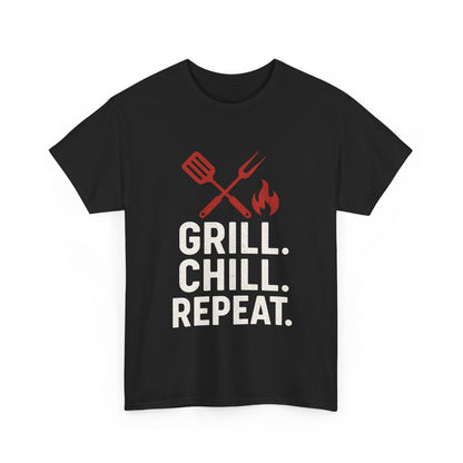 Grill Chill Repeat Tee | Summer BBQ Shirt, Unisex Cotton T-Shirt, Gift for Grill Lovers, Casual Summer Wear, Cookout Apparel