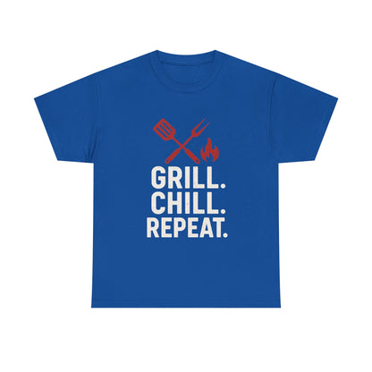 Grill Chill Repeat Tee | Summer BBQ Shirt, Unisex Cotton T-Shirt, Gift for Grill Lovers, Casual Summer Wear, Cookout Apparel