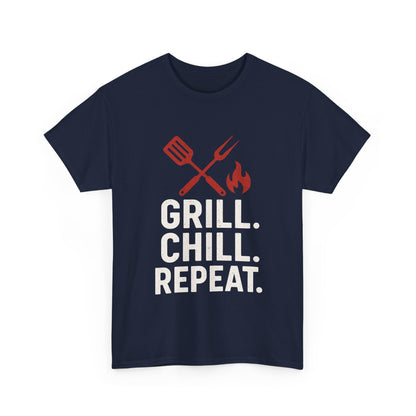 Grill Chill Repeat Tee | Summer BBQ Shirt, Unisex Cotton T-Shirt, Gift for Grill Lovers, Casual Summer Wear, Cookout Apparel