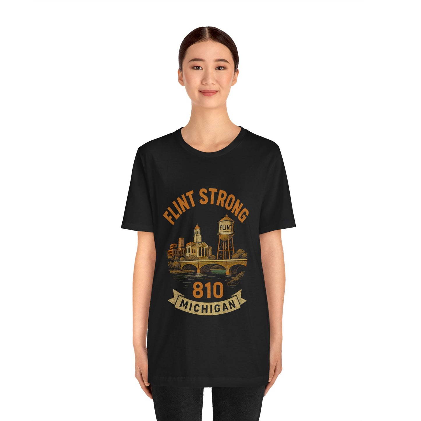 Flint Strong Unisex Tee, Michigan Pride Shirt, Gift for Flint Residents, Black Graphic T-Shirt, Casual Outfit Essential