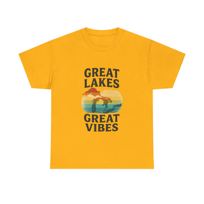 Great Lakes Great Vibes Tee, Unisex Cotton T-Shirt, Summer Wardrobe Essential, Gift for Lake Lovers, Casual Outdoor Wear