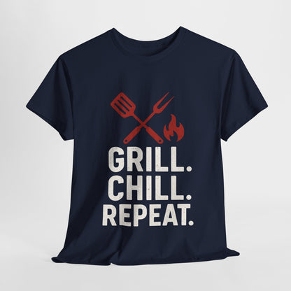Grill Chill Repeat Tee | Summer BBQ Shirt, Unisex Cotton T-Shirt, Gift for Grill Lovers, Casual Summer Wear, Cookout Apparel